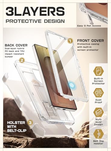 SUPCASE for Samsung Galaxy S25 Ultra Case with Stand (Unicorn Beetle Pro), [2 Front Frames] [Built-in Screen Protector & Belt-Clip] Military-Grade Protection Phone Case for S25 Ultra 6.9 Inch, Clear - Image 5