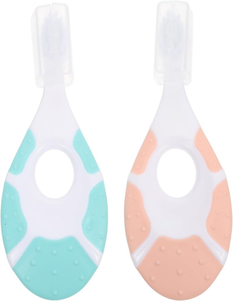 2pcs Soft Bristle Toothbrushes for Ages 0-10, Food-Grade Silicone, Mint Green and Pink, Gentle Oral Care Training Set for Babies Random Color - Image 1