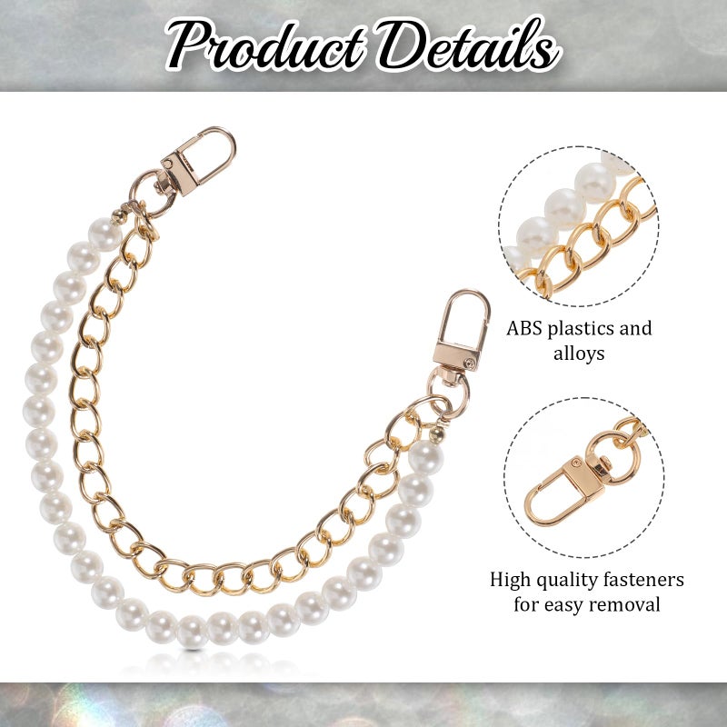 Lnngub Pearl Purse Chain,Gold Purse Chains for Handbags Pearl Bag Charm Bag Chain Charm Short Handle Replacement Charms Accessories for Handbag Messenger Bags Wallets,Gold - Image 2