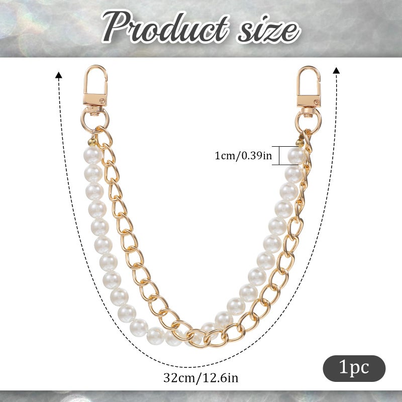 Lnngub Pearl Purse Chain,Gold Purse Chains for Handbags Pearl Bag Charm Bag Chain Charm Short Handle Replacement Charms Accessories for Handbag Messenger Bags Wallets,Gold - Image 3