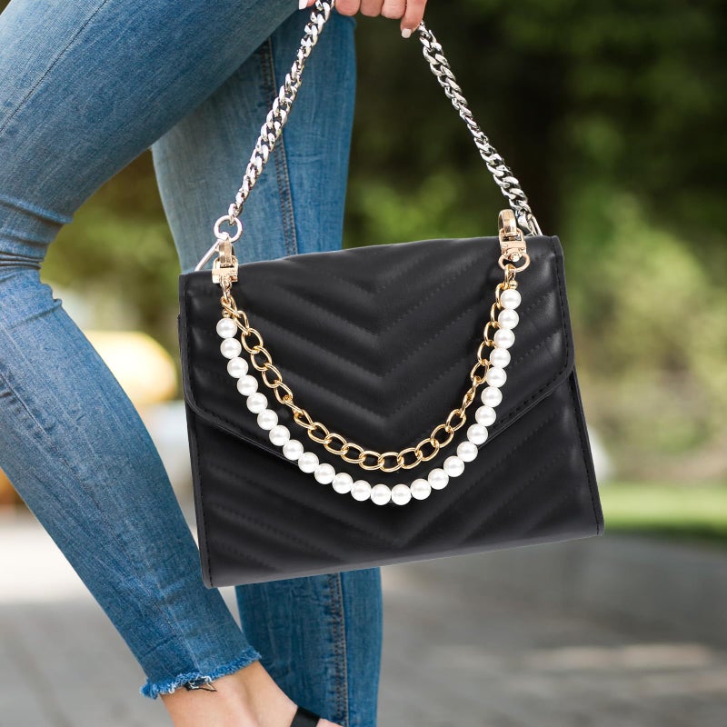 Lnngub Pearl Purse Chain,Gold Purse Chains for Handbags Pearl Bag Charm Bag Chain Charm Short Handle Replacement Charms Accessories for Handbag Messenger Bags Wallets,Gold - Image 5