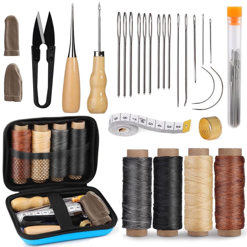 INOBECK Leather Sewing Kit Leather Working Tools and Supplies Leather Working Kit with LargeEye Stitching Needles Leather Upholstery Repair Kit Leather Sewing Tools for DIY Leather Craft