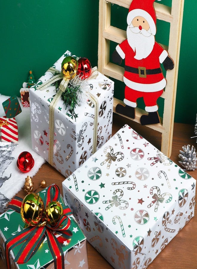WRAPAHOLIC Silver Christmas Wrapping Paper Set - Silver Snowflakes and Candy Cane Holiday Collection with Metallic Foil Shine Wrapping Paper Bundle with Gift Bow & Ribbon & Tag & Sticker - Image 3