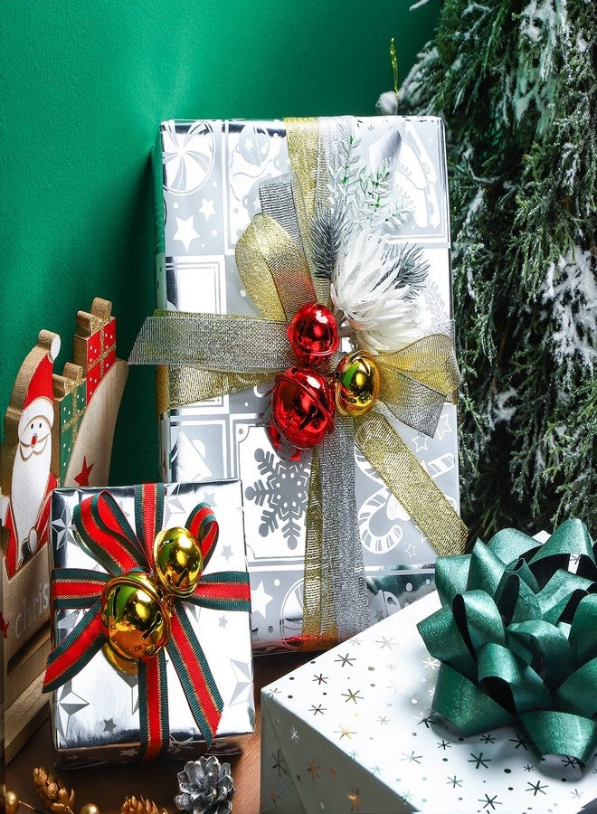 WRAPAHOLIC Silver Christmas Wrapping Paper Set - Silver Snowflakes and Candy Cane Holiday Collection with Metallic Foil Shine Wrapping Paper Bundle with Gift Bow & Ribbon & Tag & Sticker - Image 4