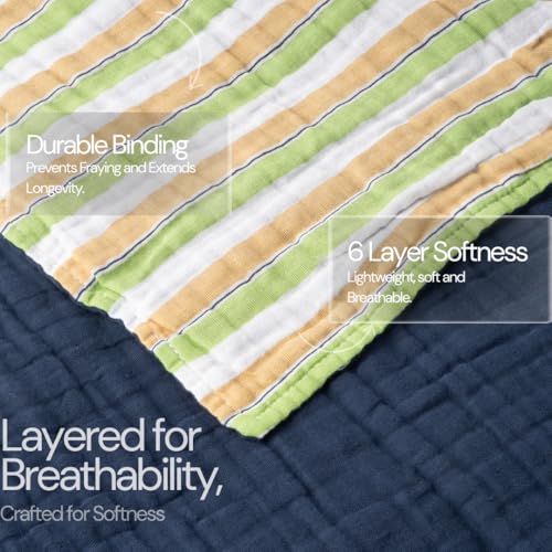 Salt Earth 100 Cotton Muslin Throw Blanket Gauze Blanket 50X60 Throw 6 Layered for Couch Bed Living Room HomeLightweight All Season Blankets Throws Skin Friendly Dress BluePrint - Image 3