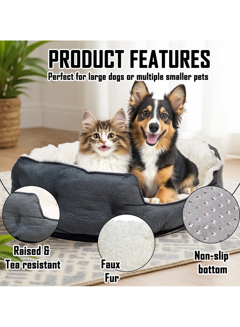 أن ان سي بيتس سرير مريح للكلاب مع حافة مرتفعة، مبطن بشكل سميك، ألياف بوليستر ومثالي للكلاب الكبيرة، سرير للكلاب بطول 95 سم مع مضاد للانزلاق، أريكة من القماش، سرير محمول للحيوانات الأليفة (رمادي غامق) - Image 3