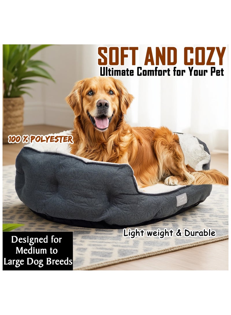 أن ان سي بيتس سرير مريح للكلاب مع حافة مرتفعة، مبطن بشكل سميك، ألياف بوليستر ومثالي للكلاب الكبيرة، سرير للكلاب بطول 95 سم مع مضاد للانزلاق، أريكة من القماش، سرير محمول للحيوانات الأليفة (رمادي غامق) - Image 4
