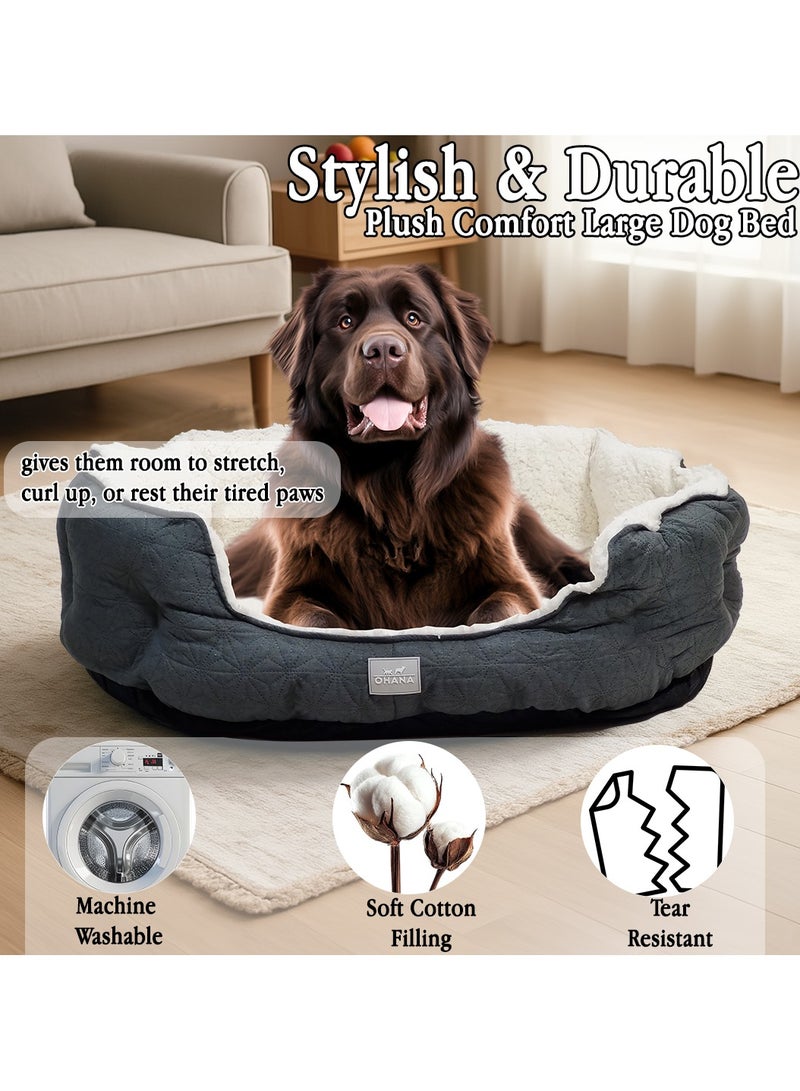 أن ان سي بيتس سرير مريح للكلاب مع حافة مرتفعة، مبطن بشكل سميك، ألياف بوليستر ومثالي للكلاب الكبيرة، سرير للكلاب بطول 95 سم مع مضاد للانزلاق، أريكة من القماش، سرير محمول للحيوانات الأليفة (رمادي غامق) - Image 5