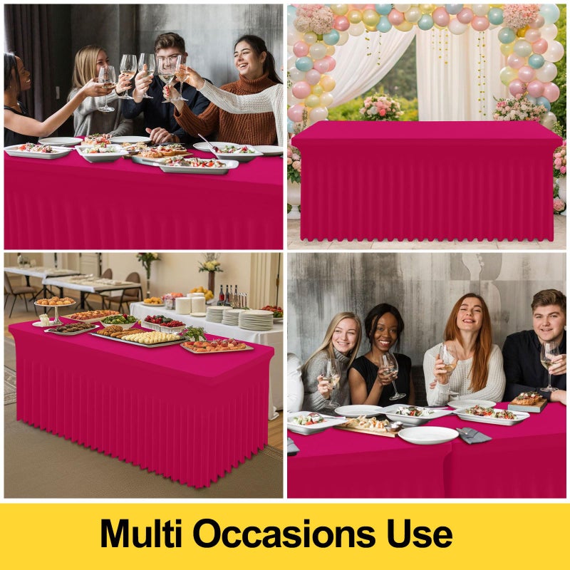 Smiry Spandex Tablecloth, Elastic Fitted Stretch Tablecloth for 6FT Rectangle Tables, Waterproof Washable Table Cover Skirt for Outdoor, Wedding, Banquet & Parties (Fuchsia, 72Lx30Wx30H Inch) - Image 5