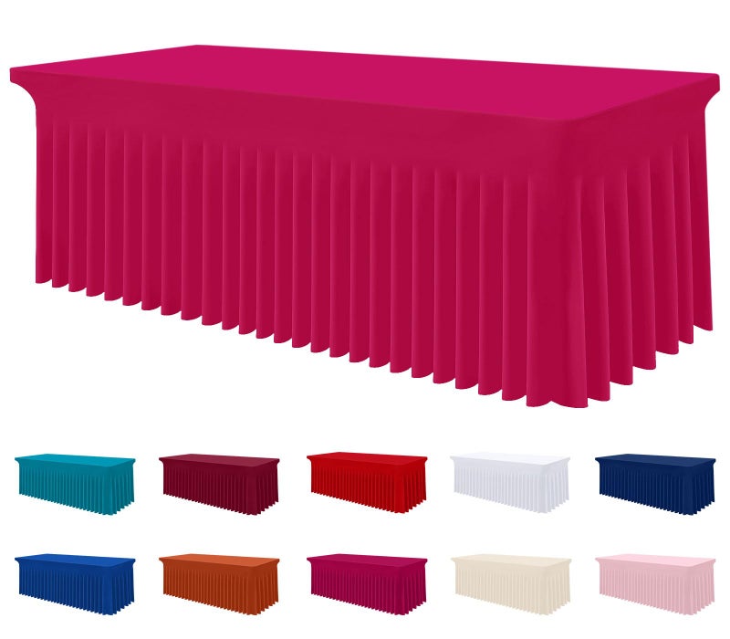 Smiry Spandex Tablecloth, Elastic Fitted Stretch Tablecloth for 6FT Rectangle Tables, Waterproof Washable Table Cover Skirt for Outdoor, Wedding, Banquet & Parties (Fuchsia, 72Lx30Wx30H Inch) - Image 1