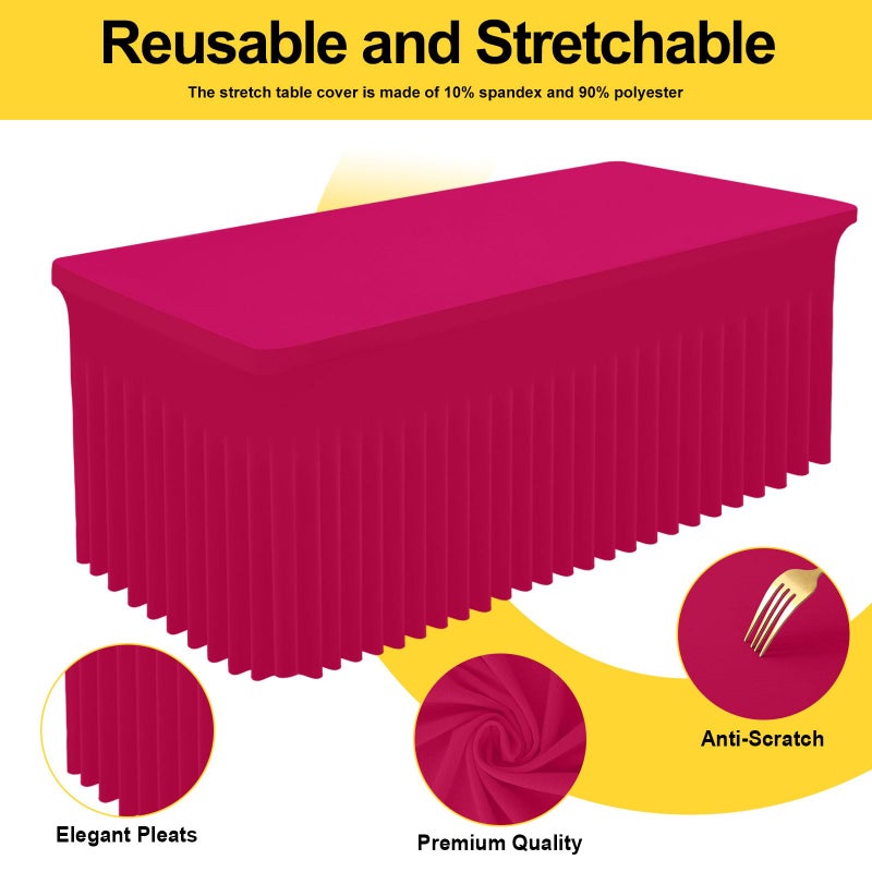 Smiry Spandex Tablecloth, Elastic Fitted Stretch Tablecloth for 6FT Rectangle Tables, Waterproof Washable Table Cover Skirt for Outdoor, Wedding, Banquet & Parties (Fuchsia, 72Lx30Wx30H Inch) - Image 2