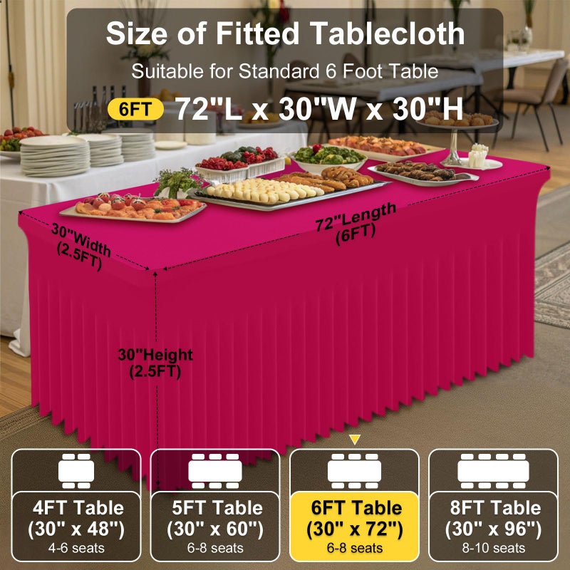 Smiry Spandex Tablecloth, Elastic Fitted Stretch Tablecloth for 6FT Rectangle Tables, Waterproof Washable Table Cover Skirt for Outdoor, Wedding, Banquet & Parties (Fuchsia, 72Lx30Wx30H Inch) - Image 4