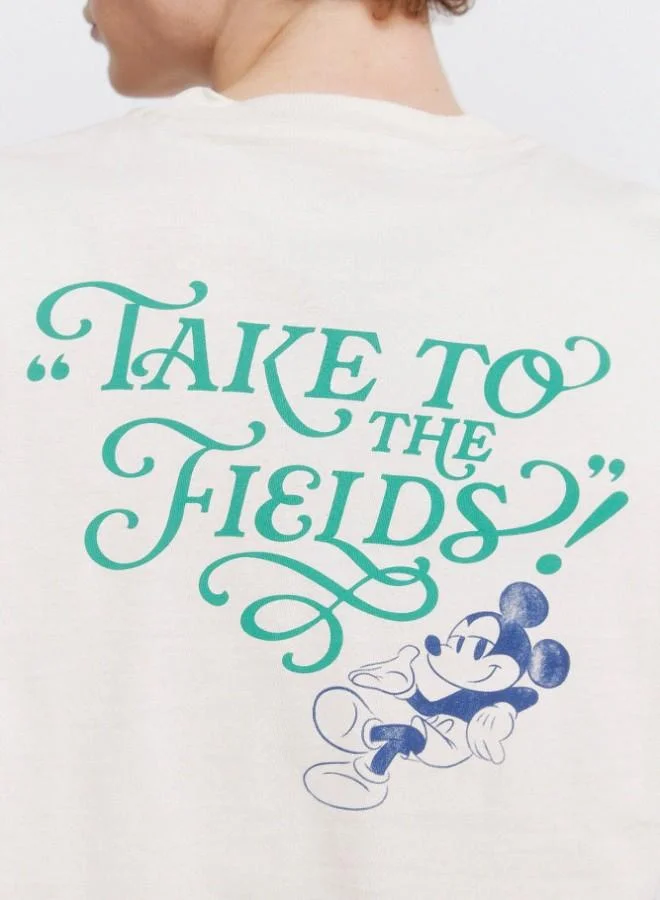 Springfield  Cotton loose fit ribbed round neck with Mickey prints on the chest and back short-sleeved T-shirt for Men | Best Price UAE