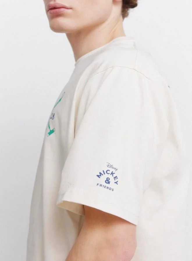 Springfield  Cotton loose fit ribbed round neck with Mickey prints on the chest and back short-sleeved T-shirt for Men | Best Price UAE