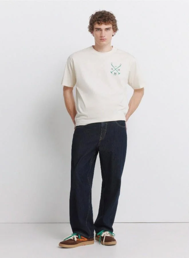 Springfield Cotton loose fit ribbed round neck with Mickey prints on the chest and back short-sleeved T-shirt