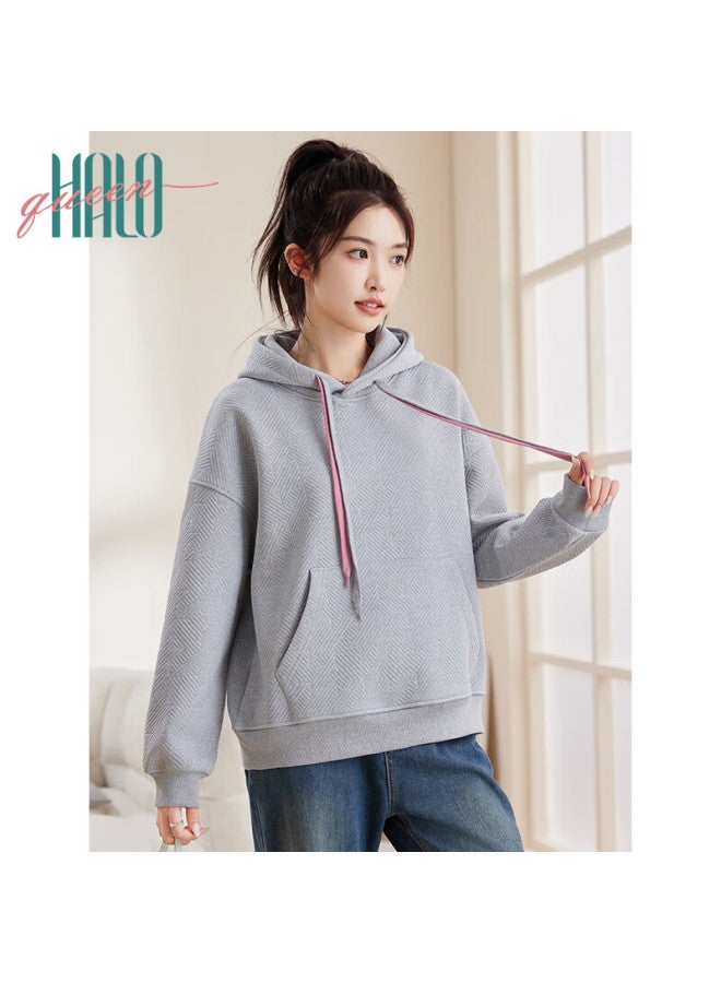 HALOQUEEN Halo Queen Fleece-lined Hoodie For Women With Contrasting Color Drawstring Pockets, Fashionable Warm Pullover Top New Arrival - Image 2