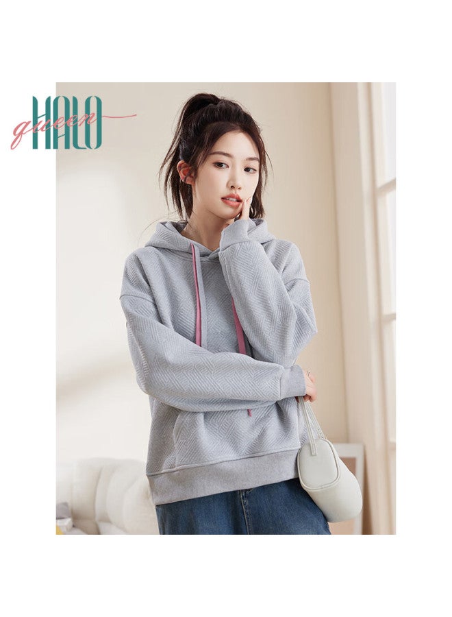 HALOQUEEN Halo Queen Fleece-lined Hoodie For Women With Contrasting Color Drawstring Pockets, Fashionable Warm Pullover Top New Arrival - Image 3