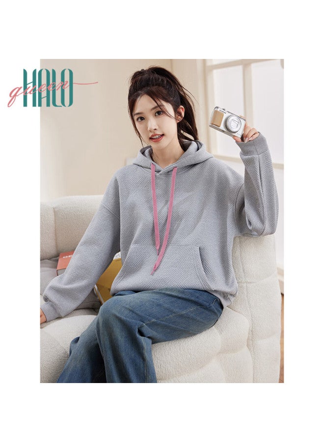 HALOQUEEN Halo Queen Fleece-lined Hoodie For Women With Contrasting Color Drawstring Pockets, Fashionable Warm Pullover Top New Arrival - Image 1