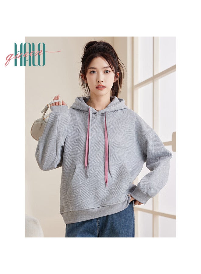 HALOQUEEN Halo Queen Fleece-lined Hoodie For Women With Contrasting Color Drawstring Pockets, Fashionable Warm Pullover Top New Arrival - Image 5