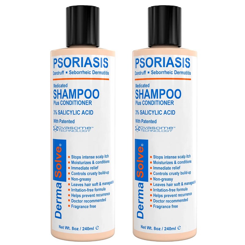Dermasolve Scalp Psoriasis Medicated Shampoo & Conditioner - Naturally Heals Dandruff Seborrheic Dermatitis Itchy Flakey Inflamed Skin & Provides Soothing Moisturizing Relief - 8 oz bottles (2 Pack)