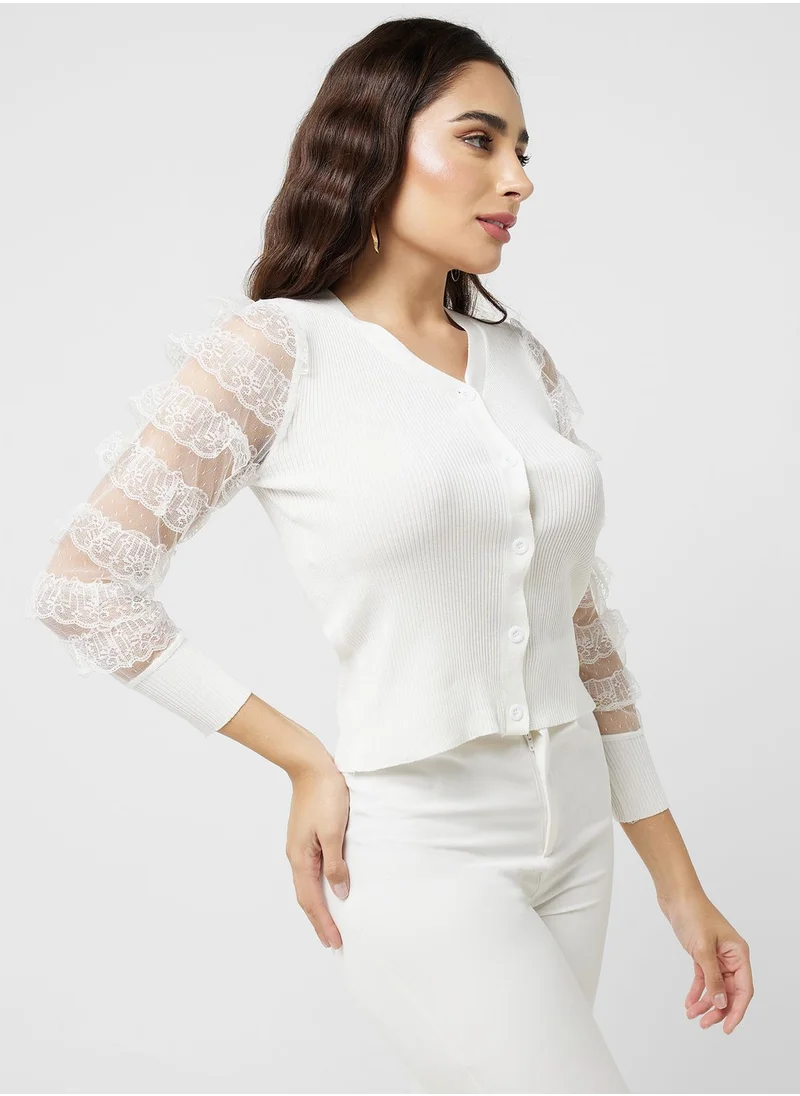 ELLA Lace Sleeve Detail Cardigan