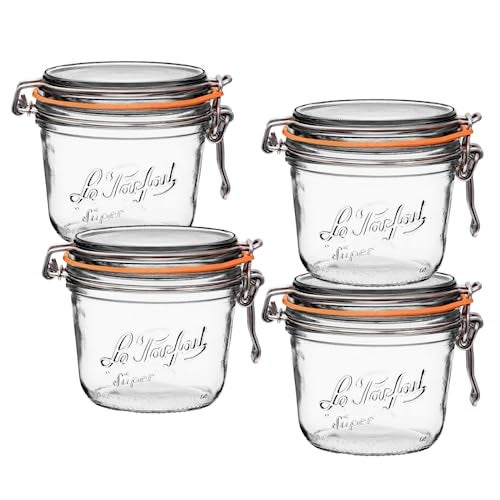 Le Parfait Super Terrine Jar  16oz Pint Pack of 4 500ml French Glass Jar Airtight Rubber Seal  Glass Lid  Glass Jars for Kitchen Organization and Storage Containers for Kitchen Essentials