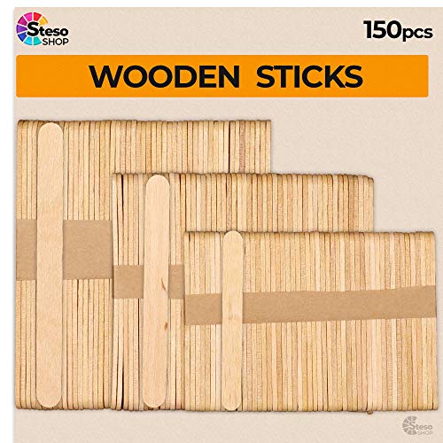 StesoSHOP Popsicle Stick Premium Quality 150pcs - Craft Supplies Sticks - Bulk Popsicle Mixed Sizes Assorted Multi Mini Large Wood Strips - Craft for Kids… - Image 1