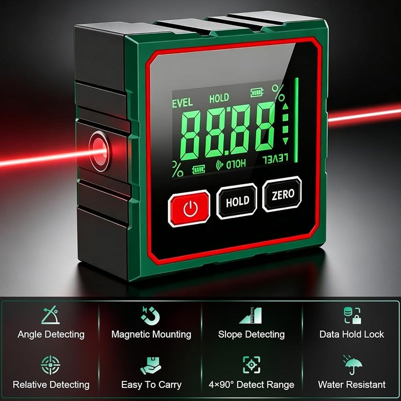 مقياس الانحدار الرقمي Qivine المغناطيسي بأربع جهات، دقة ±0.2°، شاشة LCD رقمية - Image 5