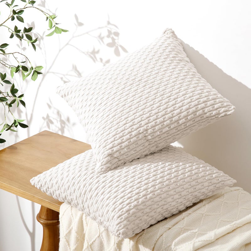 Softalker Throw Pillow Covers 16x16 Inch Set of 2  Super Soft Corduroy Pillow Covers Decorative Boho Striped Pillowcases for Couch Sofa Living Room Bed Home Decor  Beige - Image 3