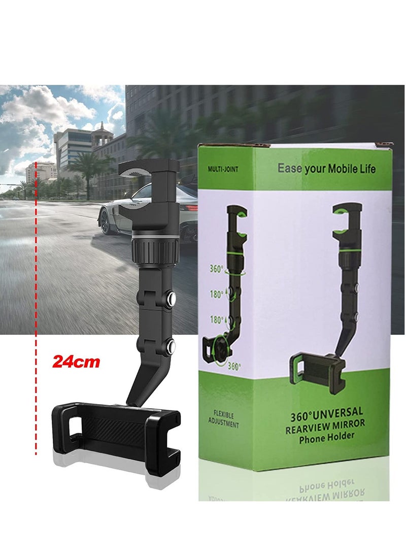 Rearview Mirror Phone Holder for Car, Multifunctional Rearview Mirror Phone Holder, 50mm-100mm Universal 360 Rotatable Car Phone Holder Mount Cell Phone Cradles for Car/Back Seat/Kitchen- Black - Image 1