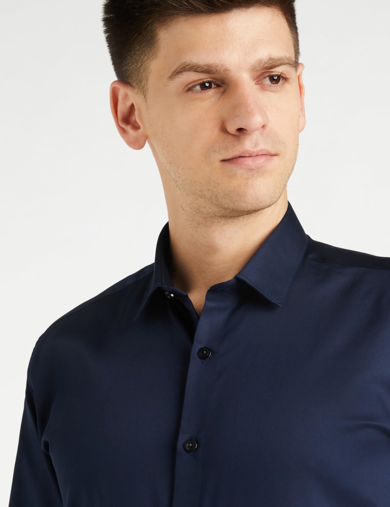 Van Heusen Men's Cotton V Dot Solid Slim Fit Shirt (VDSFESLFB80727_Navy 44) - Image 3