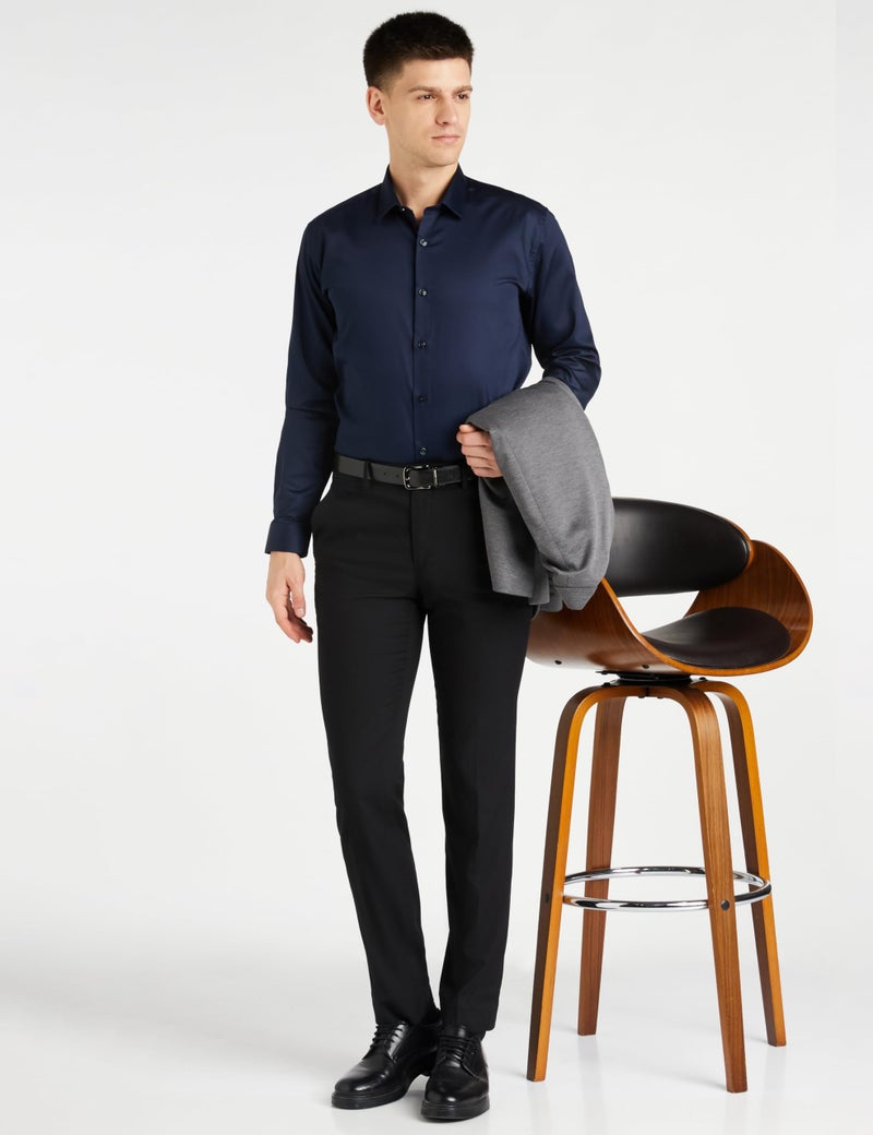 Van Heusen Men's Cotton V Dot Solid Slim Fit Shirt (VDSFESLFB80727_Navy 44) - Image 2