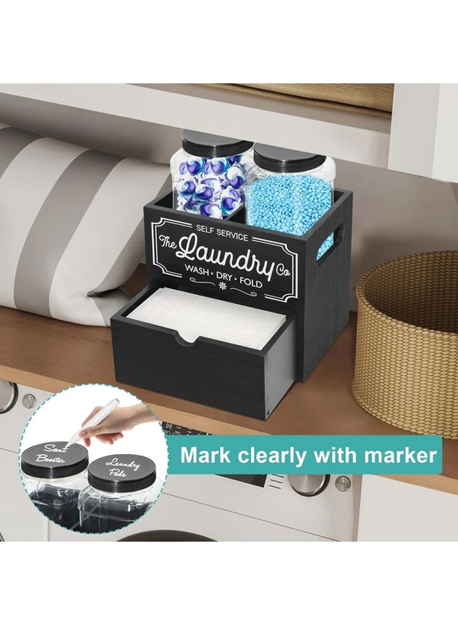 Black Laundry Organizer With Detergent Dispenser Dryer Sheet Storage Box - Image 5