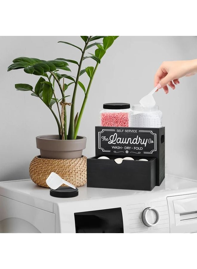 Black Laundry Organizer With Detergent Dispenser Dryer Sheet Storage Box - Image 1