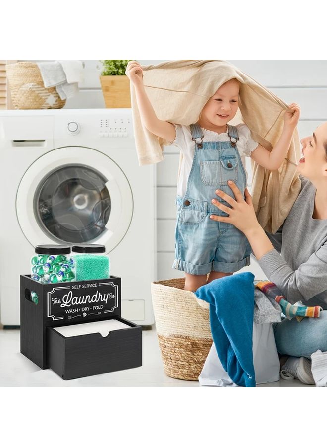 Black Laundry Organizer With Detergent Dispenser Dryer Sheet Storage Box - Image 2