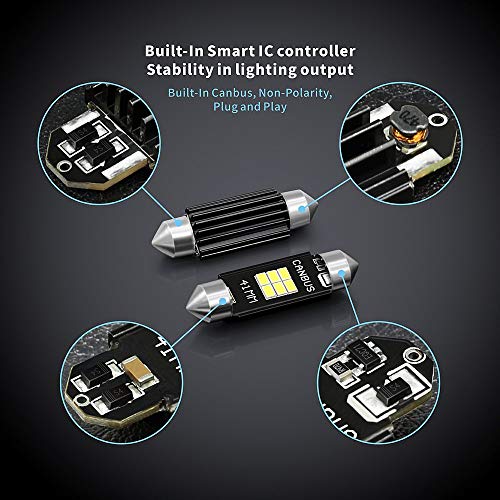 SIR IUS LED 578 light bulb festoon white Bright 400 Lumens 3020 Chipset Canbus Error Free bulb for Interior Car Truck License Plate Dome Trunk Courtesy 41MM 211-2 569 6000K - Image 5