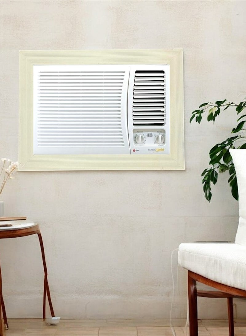 بهنس برواز مكيف شباك خشب بيج جاهز عالي الجودة براويز مكيفات اطار ديكور مانعة للغبار والحشرات يحافظ على هواء التكييف سهولة الفك التركيب التنظيف - Image 1