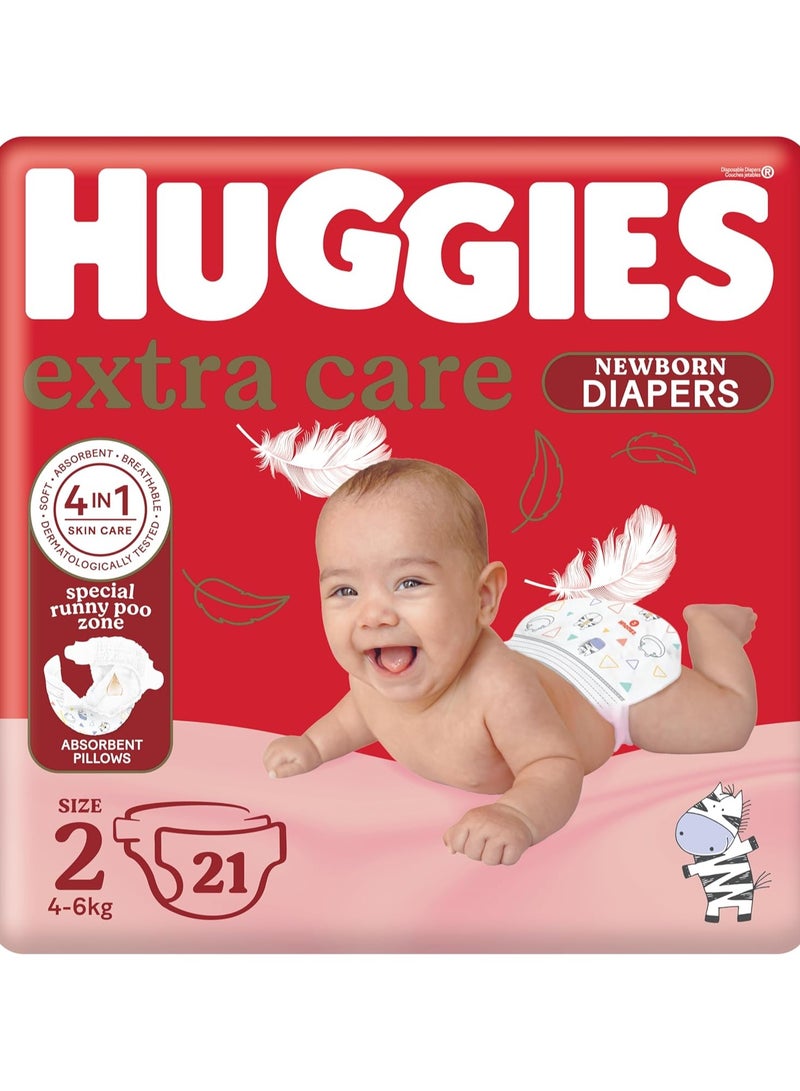Huggies Extra care new born size 2 , 21 Diapers - Image 1