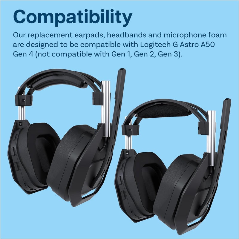 Mmobiel A50 Gen 4 Mod Kit - Ear Pads, Headband Replacement and Microphone Foam for Logitech G Astro A50 Gen 4 Headphones by - Cooling Gel Headphones Ear Pads - Protein PU & Velour Headband - Black - Image 5