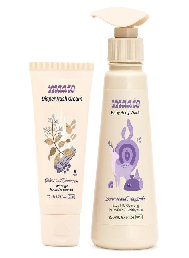 Maate Baby Body Wash 250 ml & Diaper Rash Cream 70 ml Combo | Natural Care with Beetroot, Aloe Vera & Avocado Oils | Tear-Free, Soothing, pH Balanced for Sensitive Skin | Babies & Kids 0m+ - Image 2