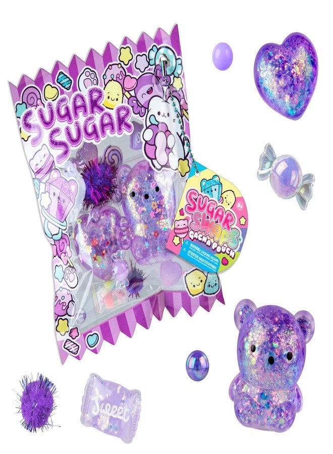 The Orb Factory ORB Sugar Swaps Gacha Pouch Squishy Keychain Charm - Purple Gachapon Style Pouch with Sparkly, Squishy Bear and Heart - Squish, Collect, Trade - Fidget Stress Toys for Kids, Backpacks, Keys, Bags - Image 1