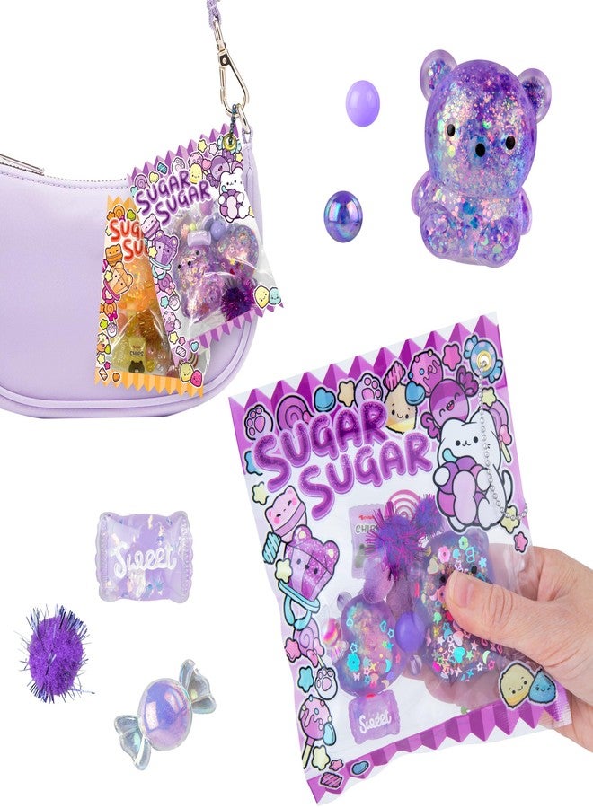 The Orb Factory ORB Sugar Swaps Gacha Pouch Squishy Keychain Charm - Purple Gachapon Style Pouch with Sparkly, Squishy Bear and Heart - Squish, Collect, Trade - Fidget Stress Toys for Kids, Backpacks, Keys, Bags - Image 3