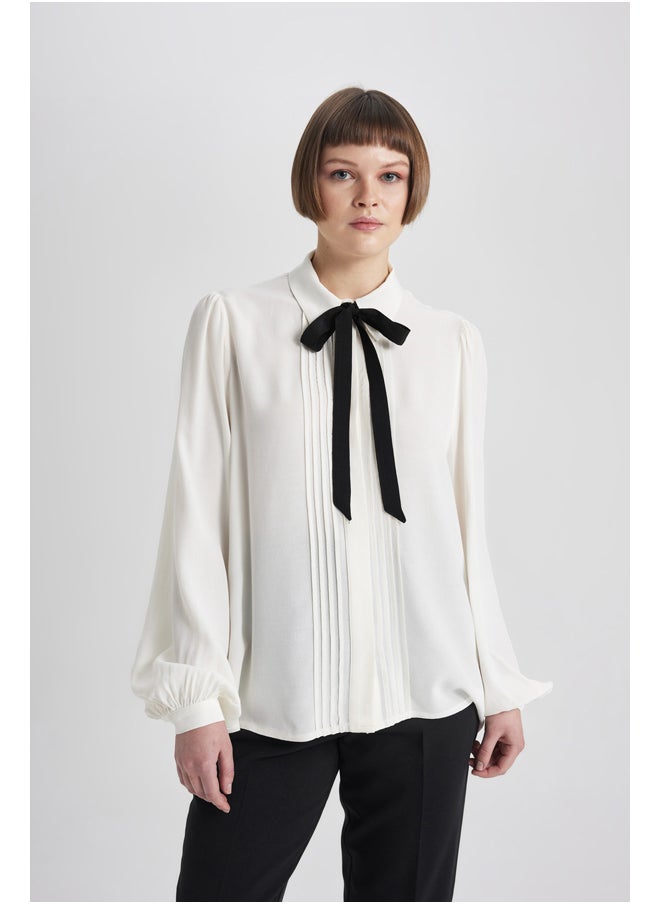DeFacto - Woman Regular Fit Shawl Neck Smart Casual Woven Long Sleeve Shirt - Image 1