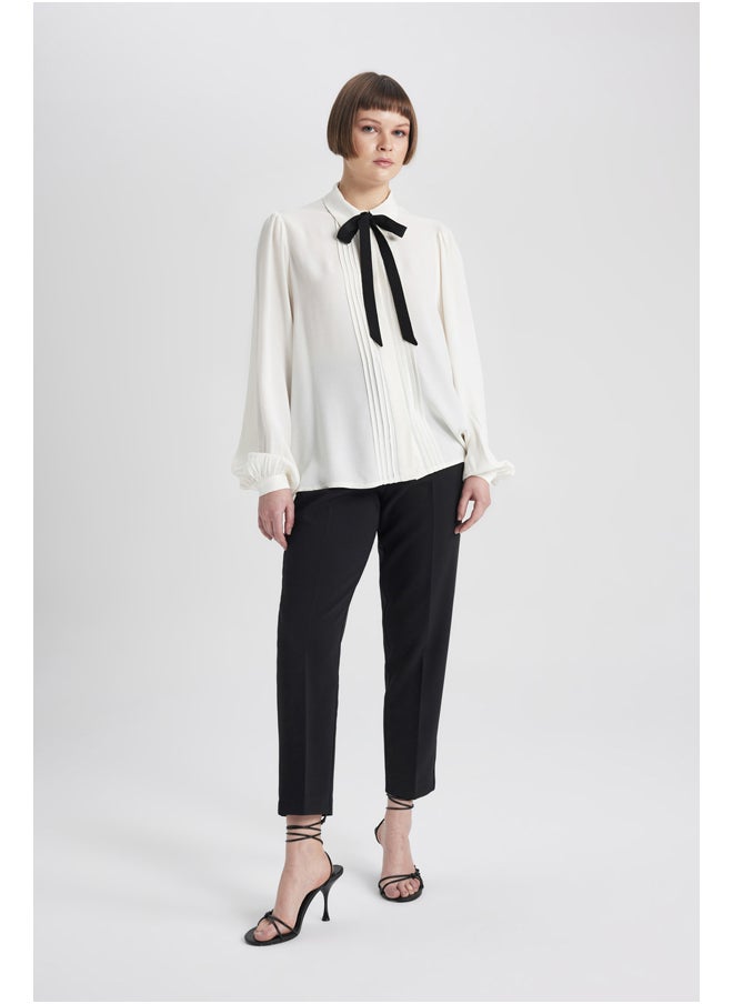 DeFacto - Woman Regular Fit Shawl Neck Smart Casual Woven Long Sleeve Shirt - Image 1