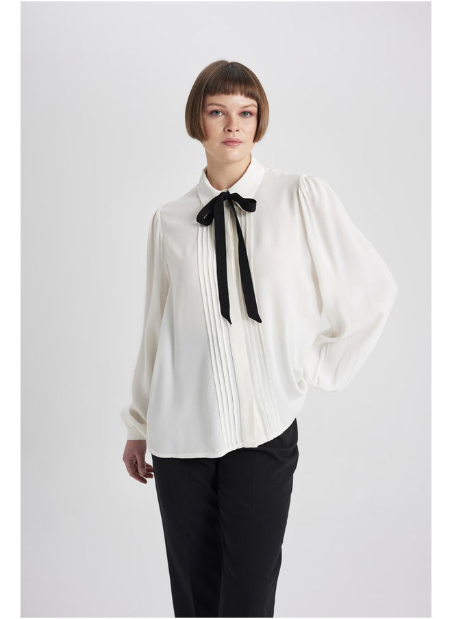 DeFacto - Woman Regular Fit Shawl Neck Smart Casual Woven Long Sleeve Shirt - Image 1
