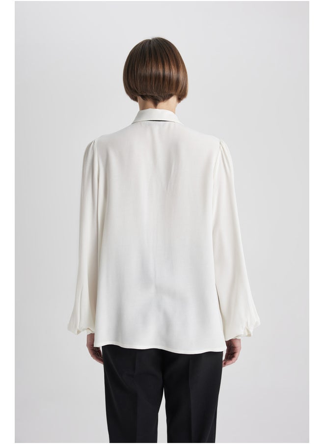 DeFacto - Woman Regular Fit Shawl Neck Smart Casual Woven Long Sleeve Shirt - Image 1