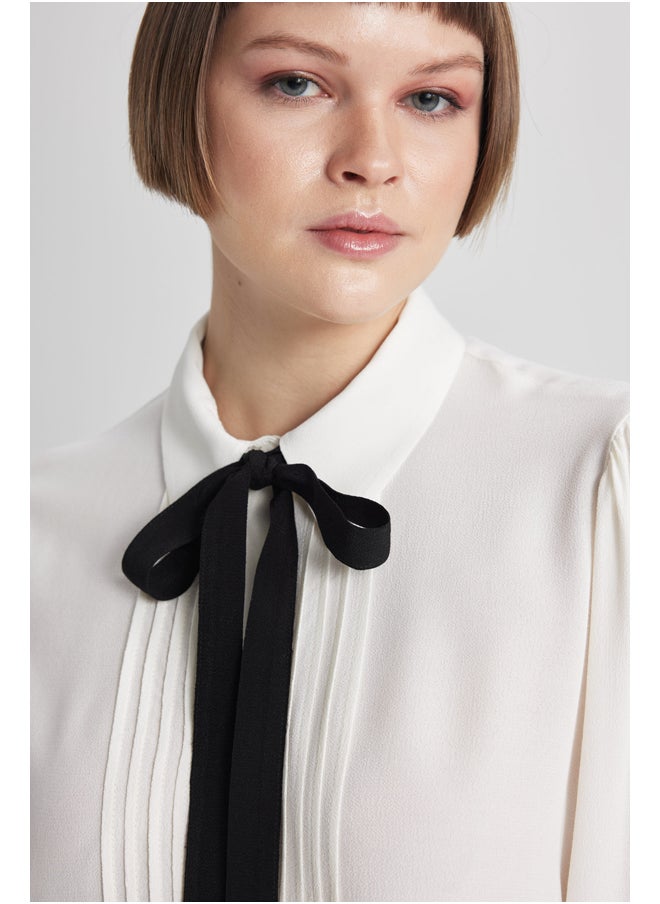 DeFacto - Woman Regular Fit Shawl Neck Smart Casual Woven Long Sleeve Shirt - Image 1