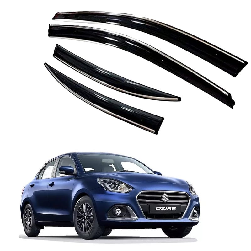 ROYALTECH Premium Chromeline & Silverline Unbreakable Car Rear Window Wind Deflectors & Side Door Visor Rain Guard Compatible with (Maruti Suzuki Swift Dzire (2020 Onwards)) - Image 1
