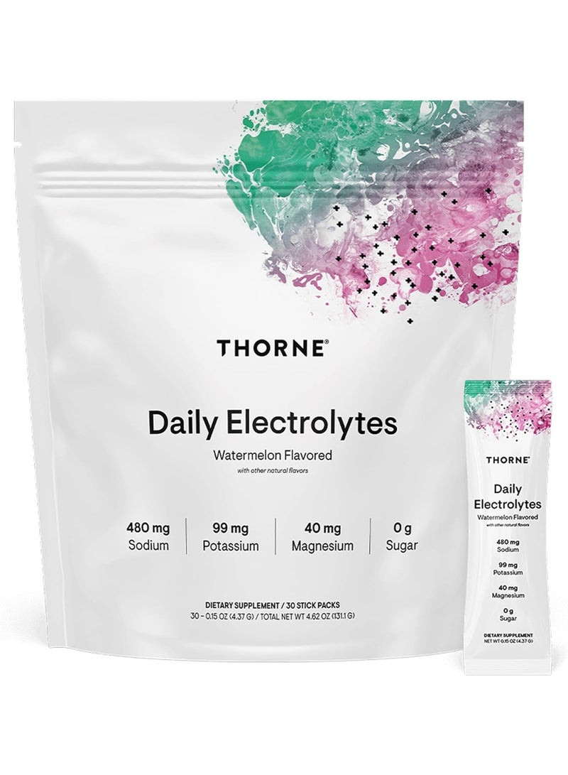 Thorne مكملات الإلكتروليت اليومية بنكهة البطيخ مع نكهات طبيعية أخرى، 480 ملغ صوديوم | 99 ملغ بوتاسيوم | 40 ملغ مغنيسيوم | 0 غ سكر، مكمل غذائي / 30 عبوة ستيك، 30 - 0.15 أونصة (4.37 غ) / الوزن الصافي الإجمالي 4.62 أونصة (131.1 غ) - Image 1