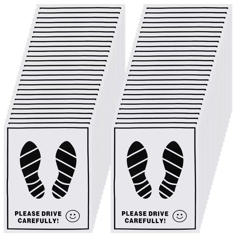 ToiULik 100 Pcs Paper Car Floor Mats - 20"x16" Disposable Auto Floor Pads with Footprint Words | Bulk White Kraft Paper Mats for Car Detailing Supplies, Dealerships & Vehicle Protection - Image 1